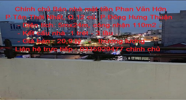Chính chủ Bán nhà mặt tiền Phan Văn Hớn