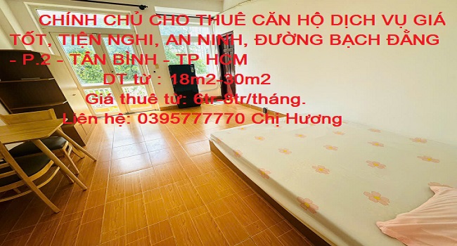 CHÍNH CHỦ CHO THUÊ CĂN HỘ DỊCH VỤ GIÁ TỐT